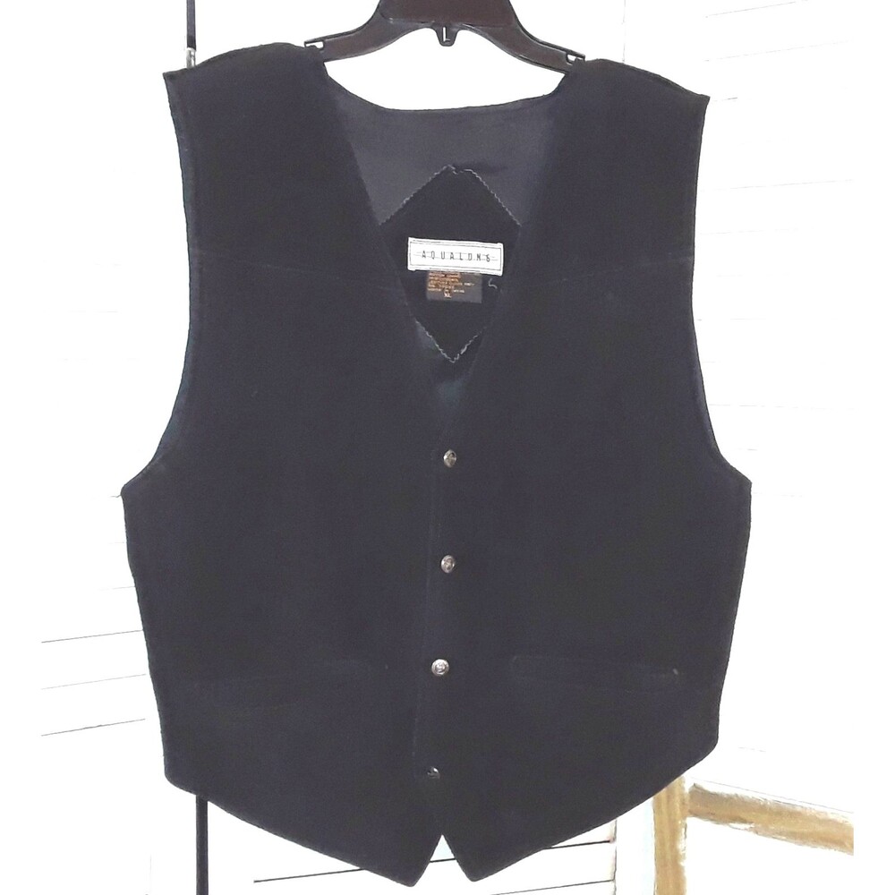 Aqualung Men's Vest Size XL Black Suede Leather Snap Buttons Western Night Out